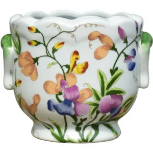 Porcelain Floral Motif Scalloped Edge Cachepot dried flowers  