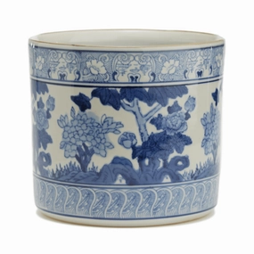 Porcelain Blue & White Garden Scene Vase/Planter plant seeds  