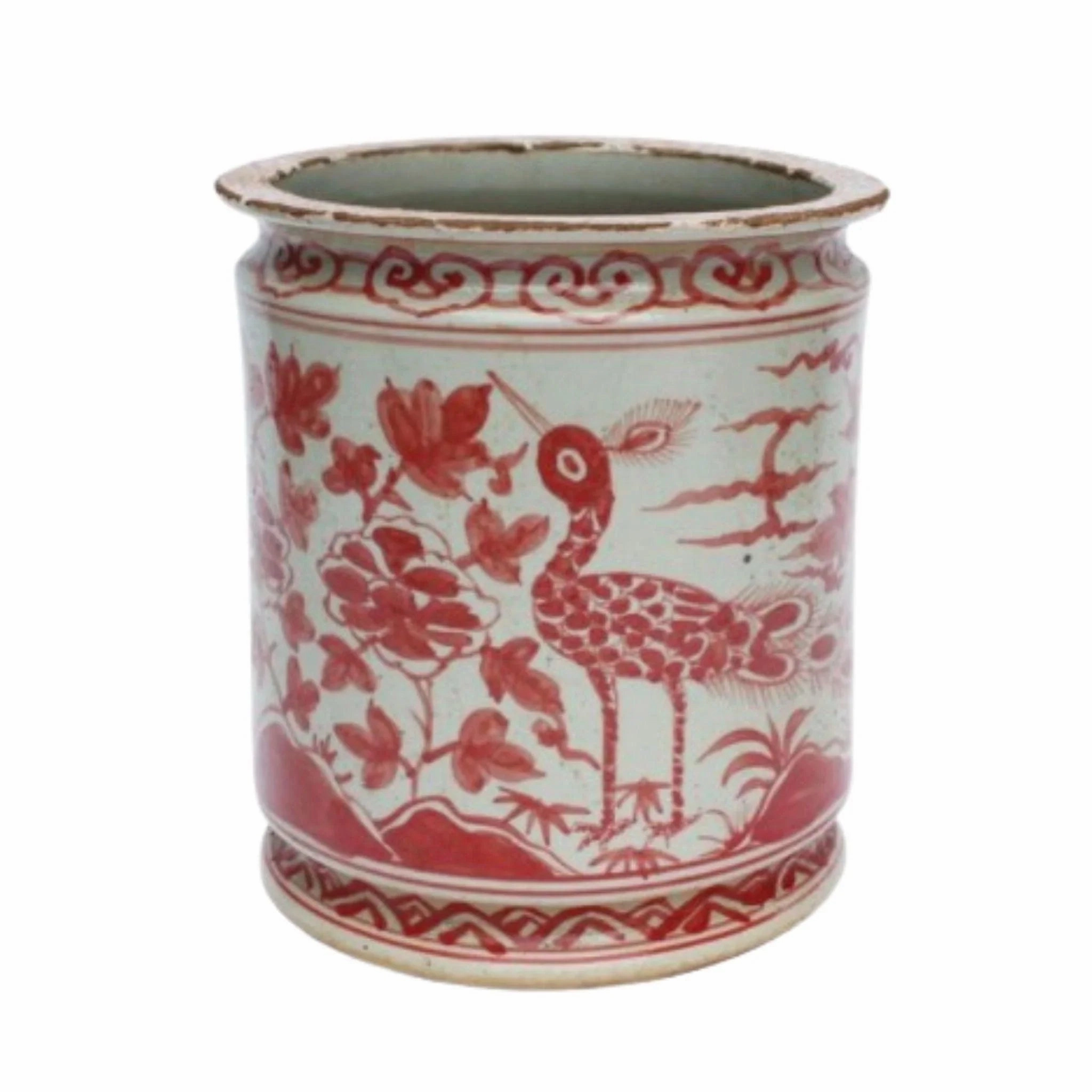 Porcelain Underglaze Red Bird Motif Orchid Pot plant seeds  