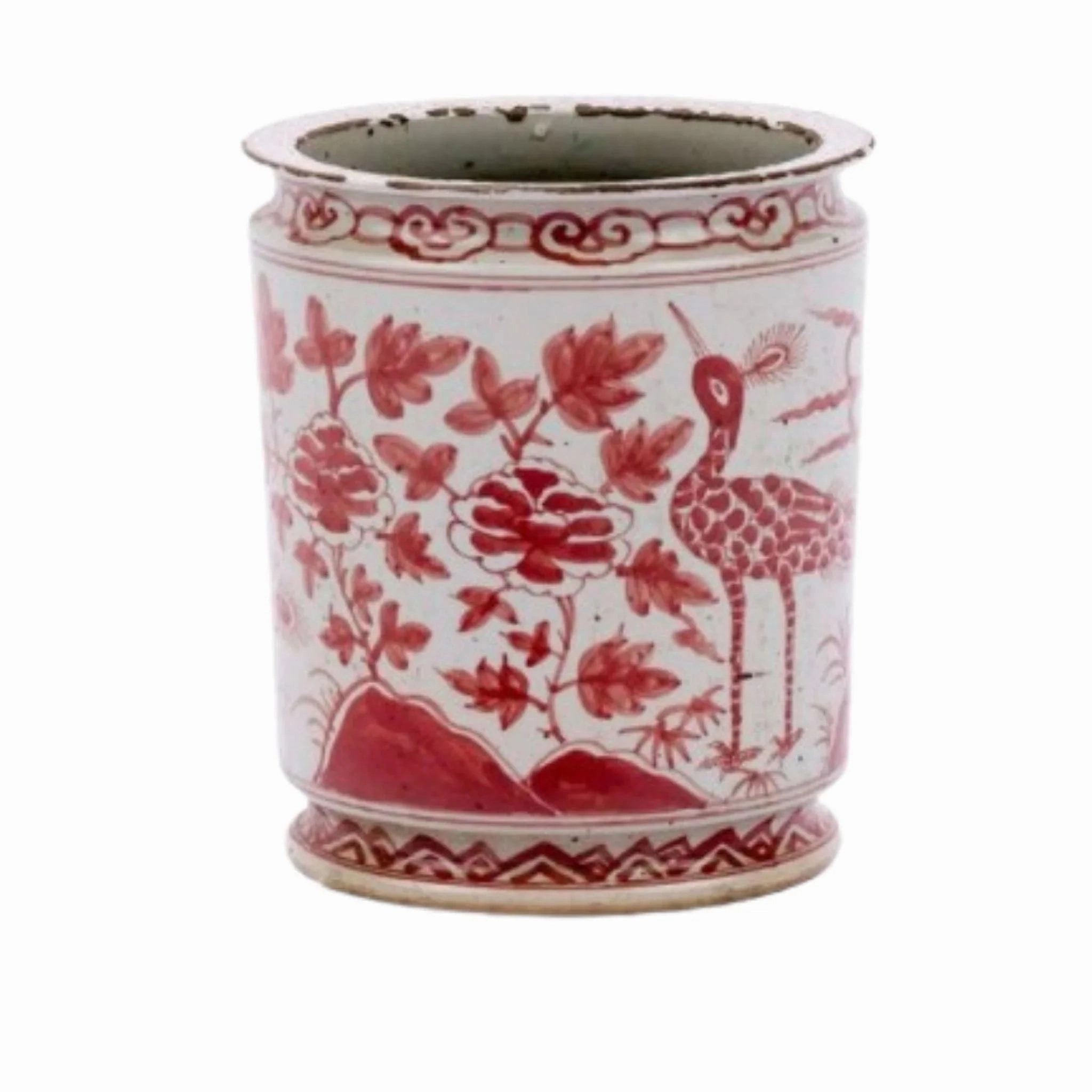 Porcelain Underglaze Red Bird Motif Orchid Pot