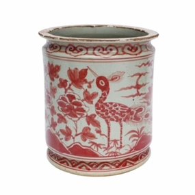 Porcelain Underglaze Red Bird Motif Orchid Pot plant seeds  