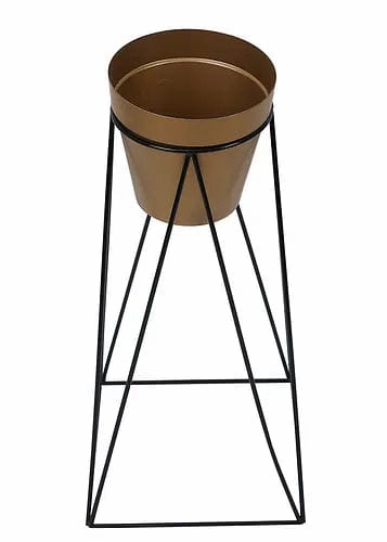 Pot Shape Planter (Gold) with Wide Stand - Set of 2