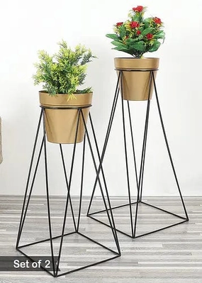 Pot Shape Planter (Gold) with Wide Stand - Set of 2 hanging green plant  
