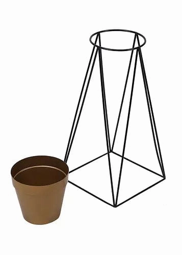 Pot Shape Planter (Gold) with Wide Stand - Set of 2