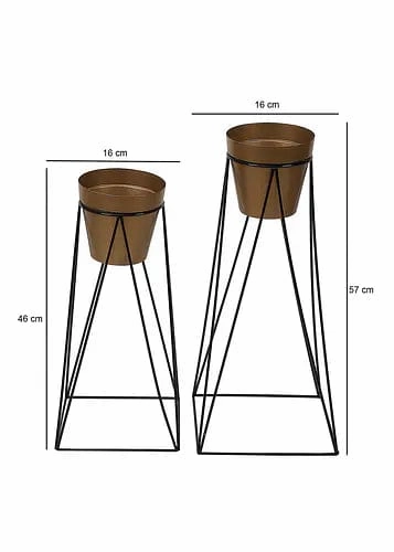 Pot Shape Planter (Gold) with Wide Stand - Set of 2