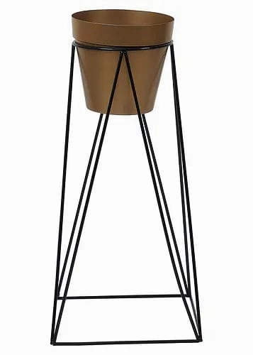 Pot Shape Planter (Gold) with Wide Stand - Set of 2