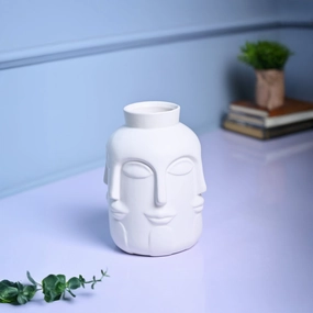 Pretty White Ceramic Vase dried green plant  