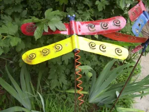 Primary Color Dragonfly with Stake dried flower branch  