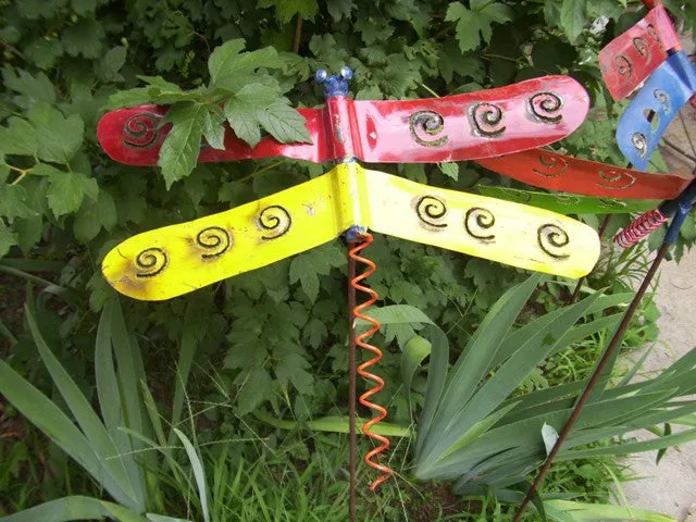 Primary Color Dragonfly with Stake dried flower branch  