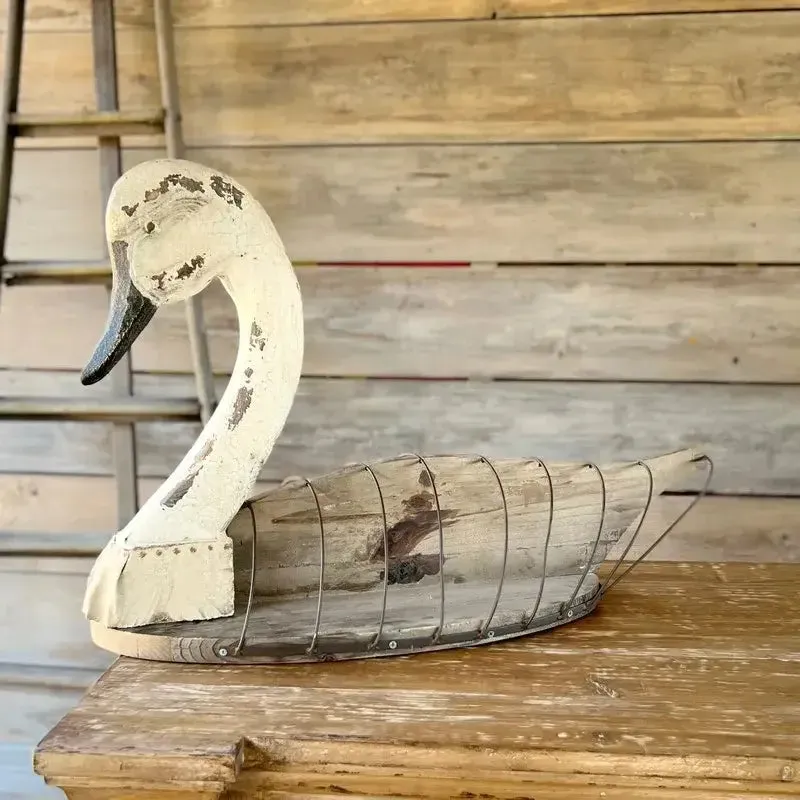 Primitive Swan Decoy Relic dried flowers  