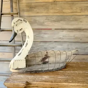 Primitive Swan Decoy Relic dried flowers  