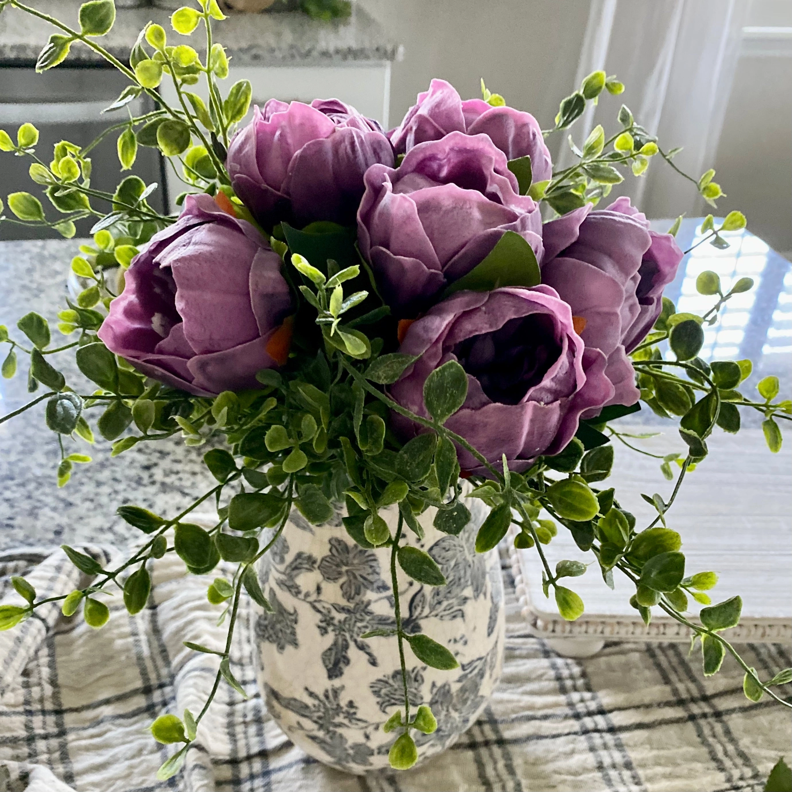 Purple Real Touch Peony Bundle xl flower pot  