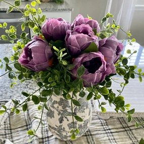 Purple Real Touch Peony Bundle xl flower pot  