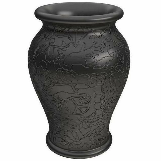 Qeeboo Ming Planter/Champagne Cooler By Studio Job, Black dried green plant  