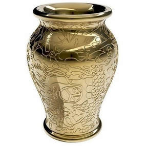 Qeeboo Ming Planter/Champagne Cooler Metal Finish By Studio Job, Gold dried green plant  