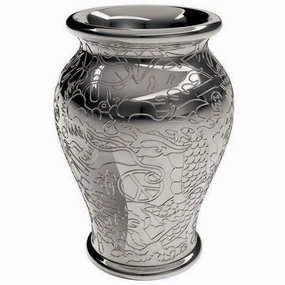 Qeeboo Ming Planter/Champagne Cooler Metal Finish By Studio Job, Silver dried green plant  