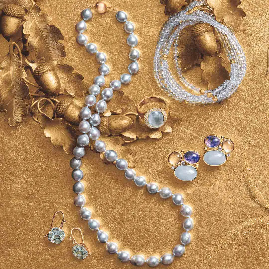 Quadrille Drop Earrings in Aquamarine & Diamonds