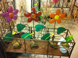 Re-Used Metal Flower w/Rock Base dried flower branch  