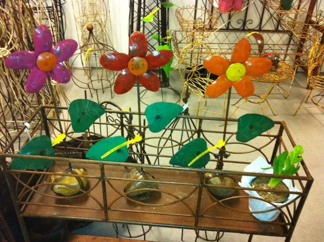 Re-Used Metal Flower w/Rock Base dried flower branch  
