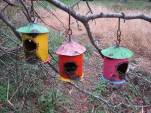 Re-Used Metal Mini Round Bird House dried flower branch  