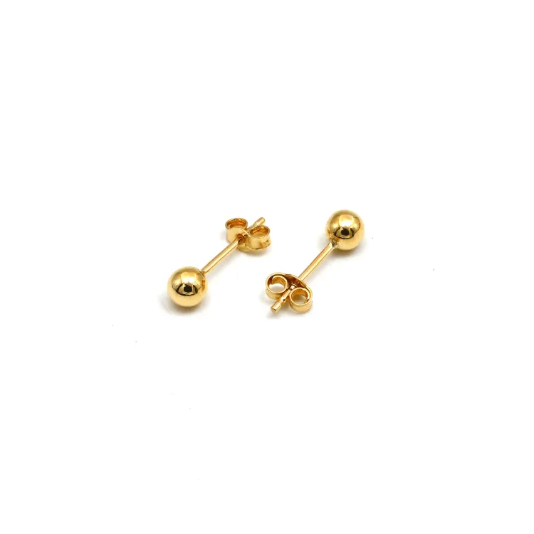 Real Gold Round Ball Stud Earring Set 0004 E1804