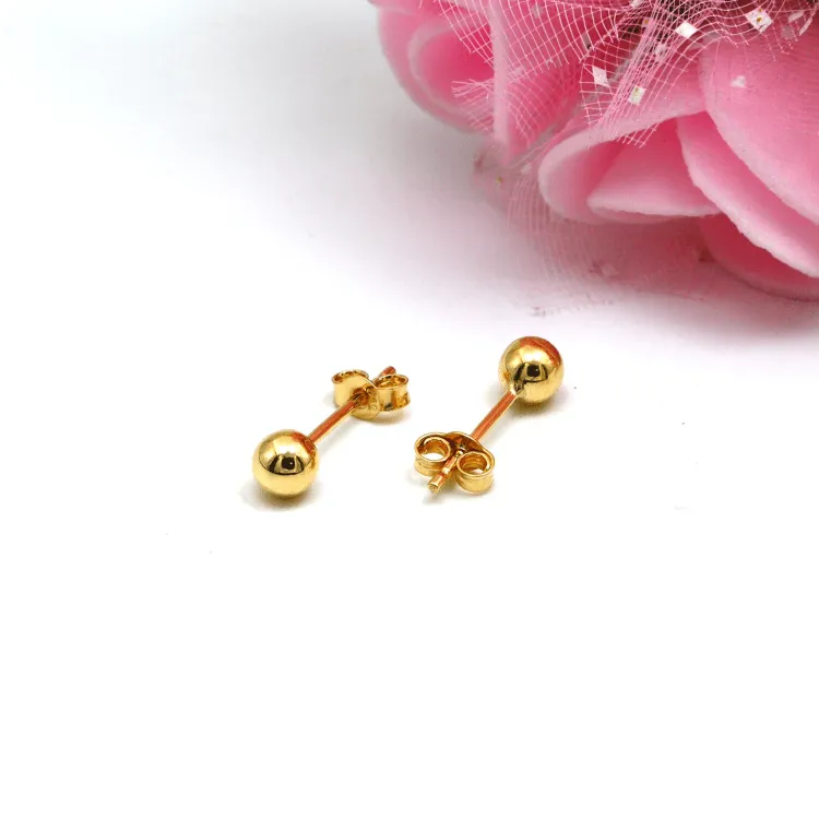 Real Gold Round Ball Stud Earring Set 0004 E1804
