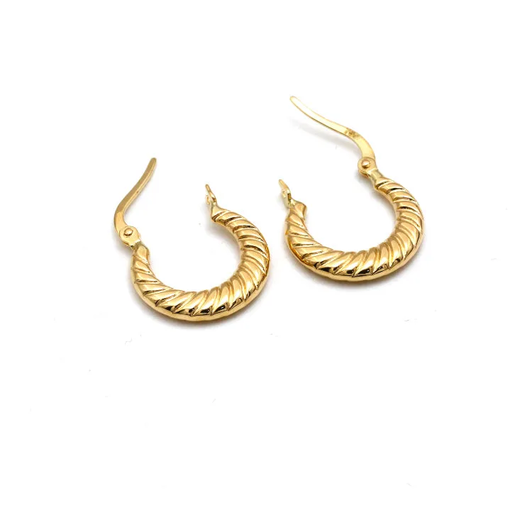 Real Gold Round Textured Moon Clip Earrings Set - Model 6387-3 E1951