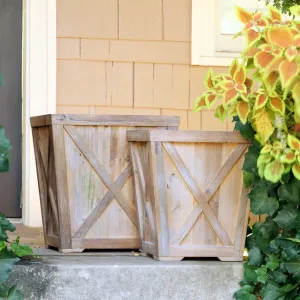 Reclaimed Wood Town & Country Planter Set dried flowers  