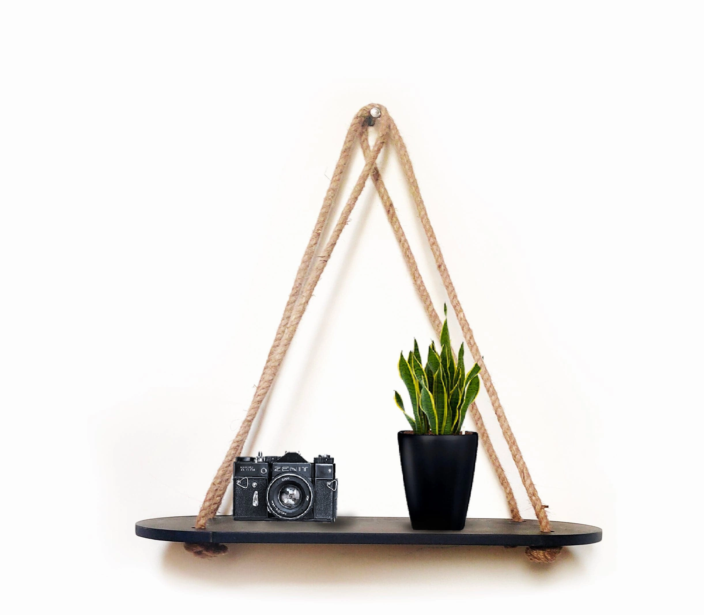 Rectangle Oval Black Wood Shelf