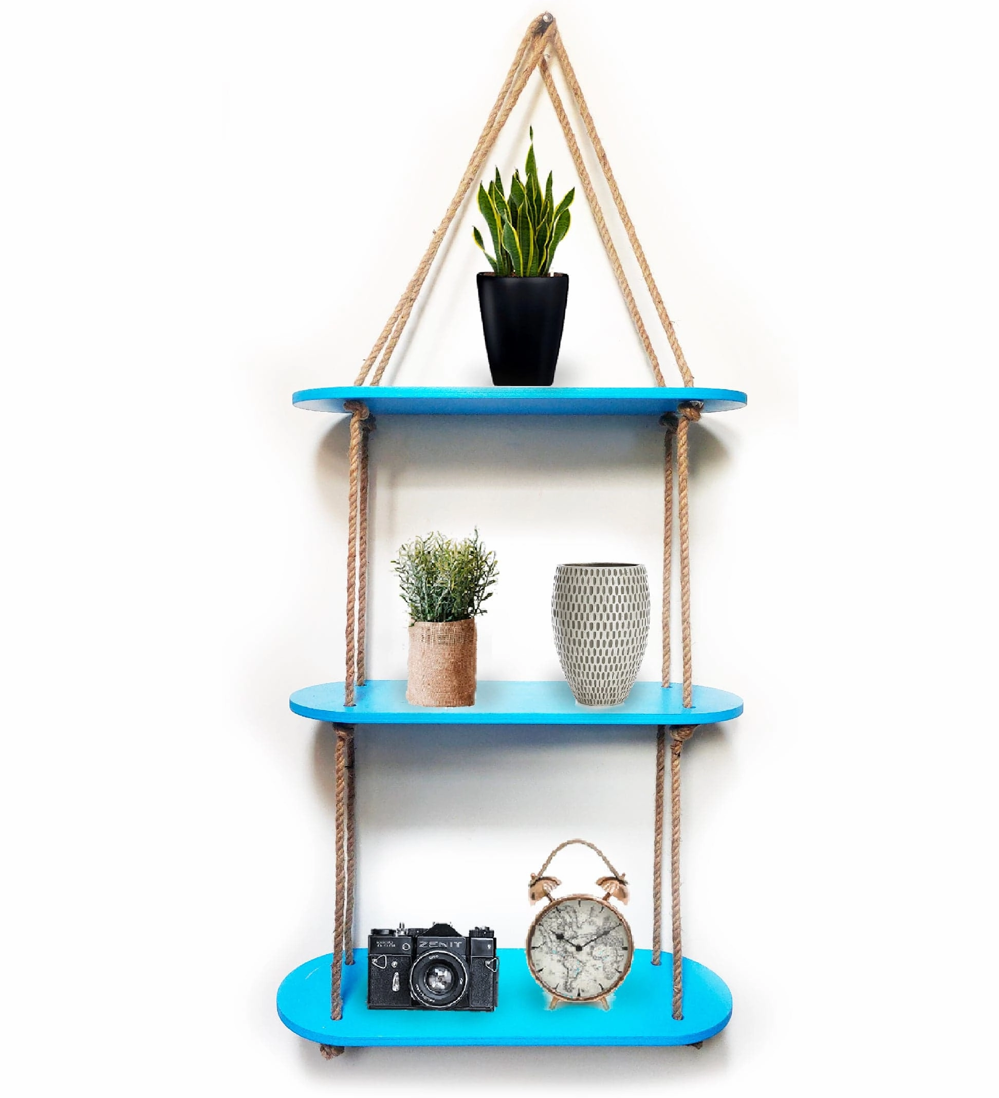 Rectangle Oval Blue Wood Shelf