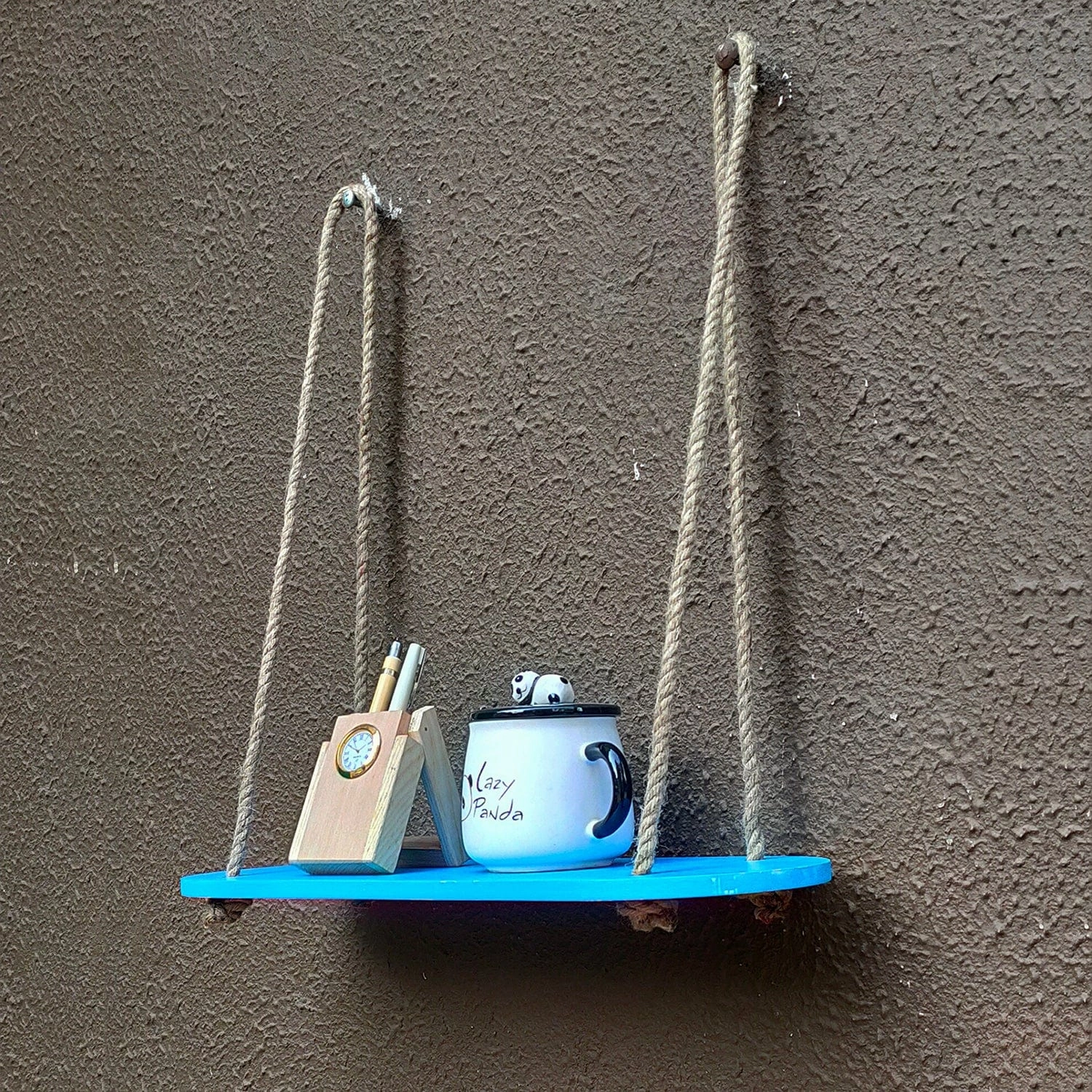 Rectangle Oval Blue Wood Shelf