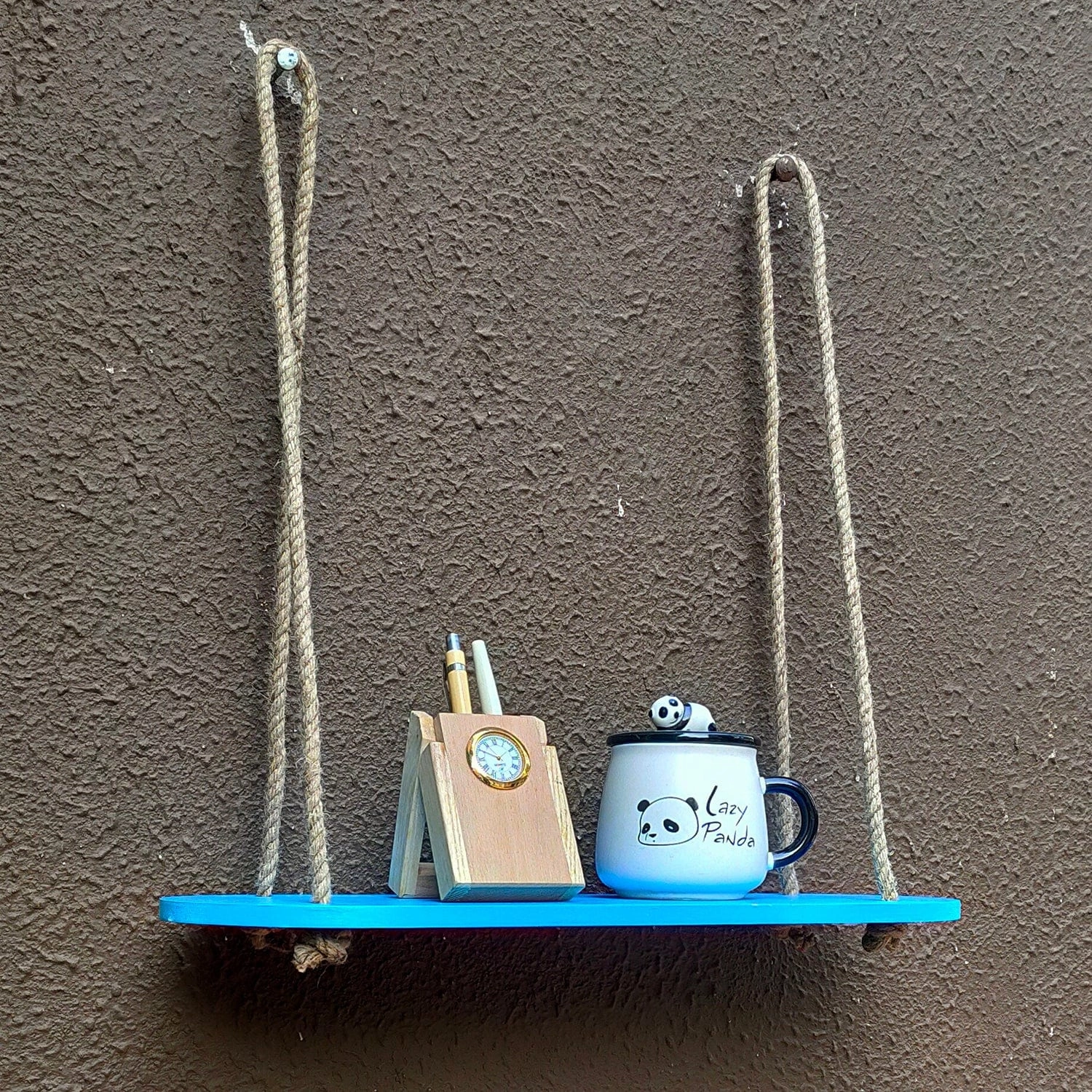 Rectangle Oval Blue Wood Shelf