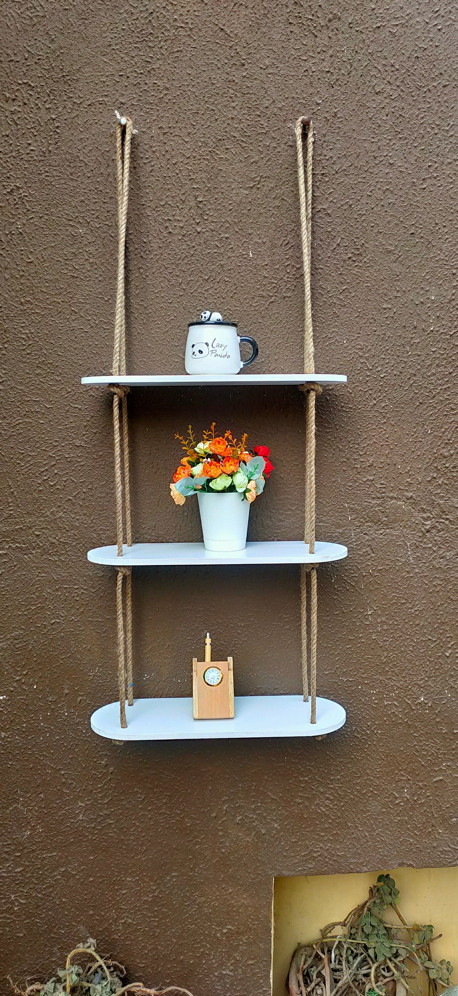 Rectangle Oval White Wood Shelf