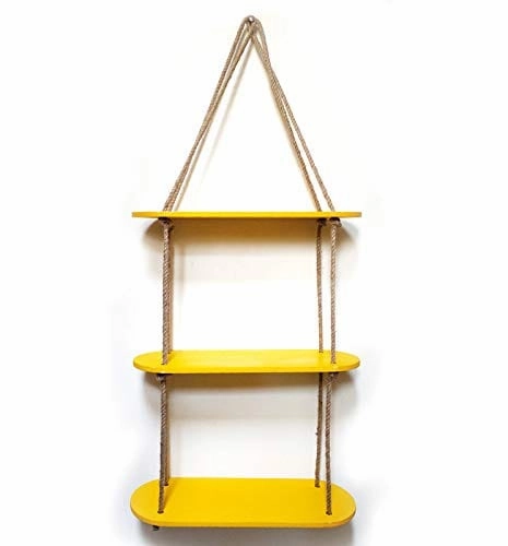 Rectangle Oval Yellow Wood Shelf