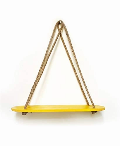 Rectangle Oval Yellow Wood Shelf