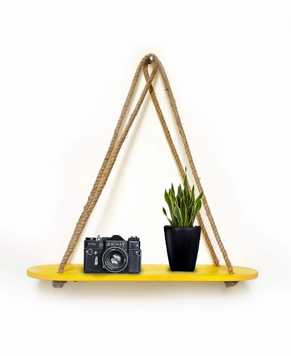 Rectangle Oval Yellow Wood Shelf