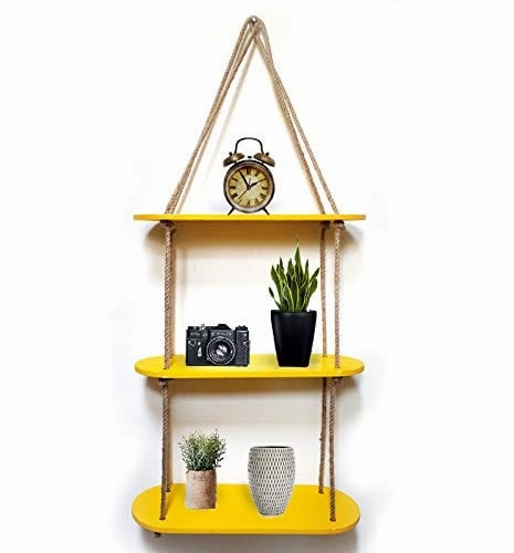 Rectangle Oval Yellow Wood Shelf