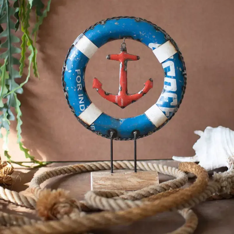 Recycled Iron Life Preserver On Stand