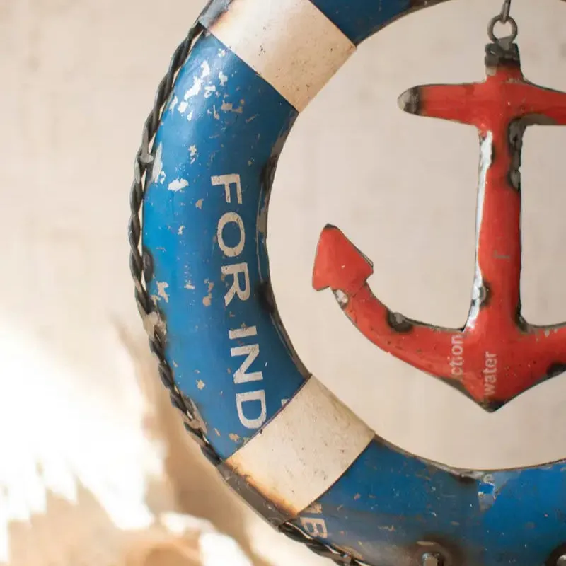 Recycled Iron Life Preserver On Stand
