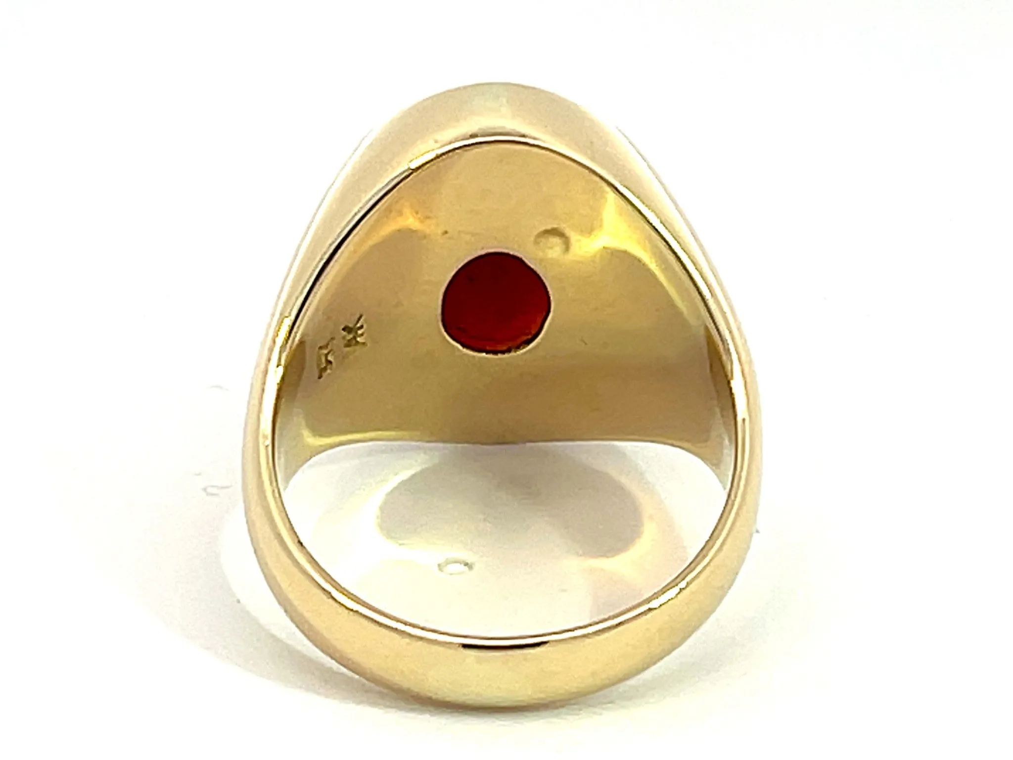 Red Brown Oval Cabochon Jade Ring in 14k Yellow Gold