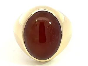 Red Brown Oval Cabochon Jade Ring in 14k Yellow Gold