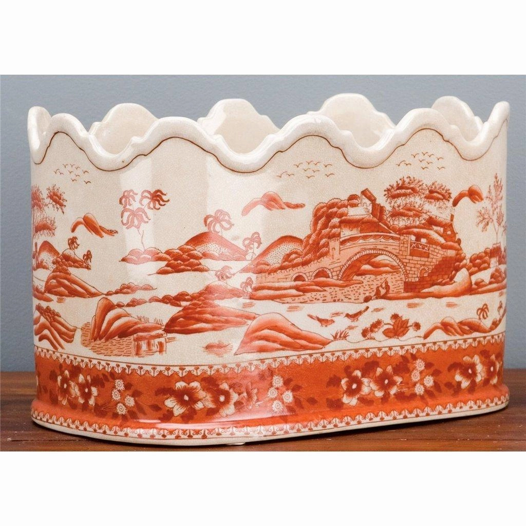 Red and White Willow Porcelain Planter