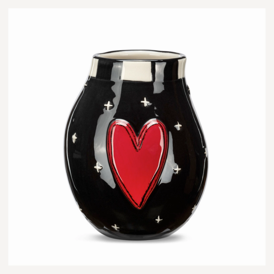 Red Heart & Black Mini Vase outdoor greenery  
