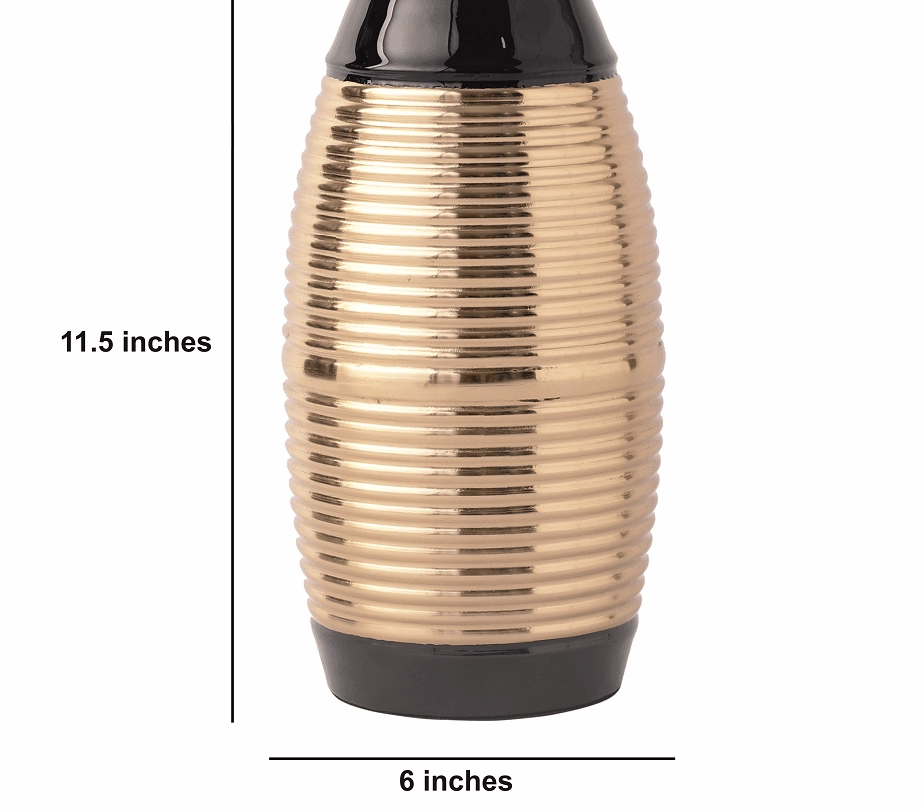 Regal Black and Gold Banded Enamel Vase