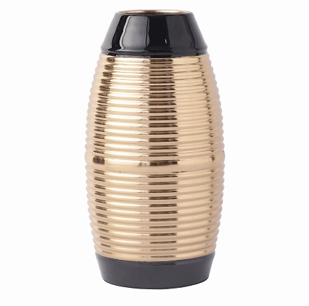 Regal Black and Gold Banded Enamel Vase