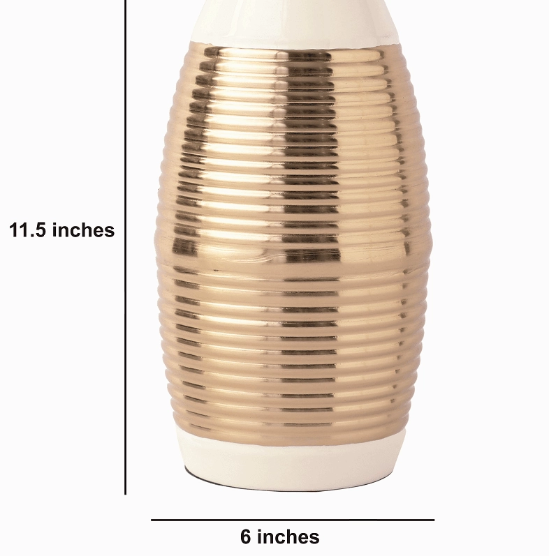Regal Ivory and Gold Banded Enamel Vase