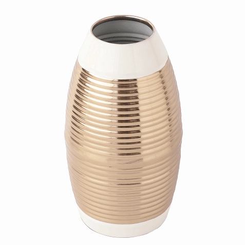 Regal Ivory and Gold Banded Enamel Vase