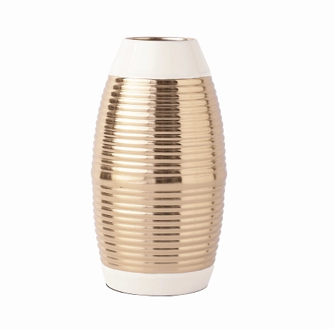 Regal Ivory and Gold Banded Enamel Vase