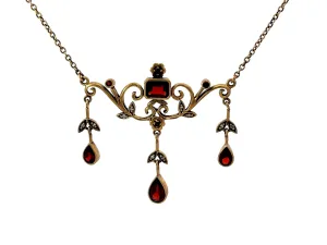Renaissance Diamond and Red Garnet Dangly Necklace 9k Rose Gold