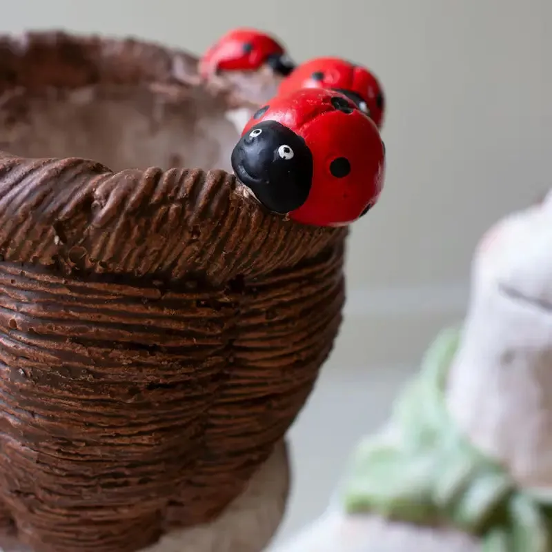 Resin Easter Bunny With Basket & Ladybugs